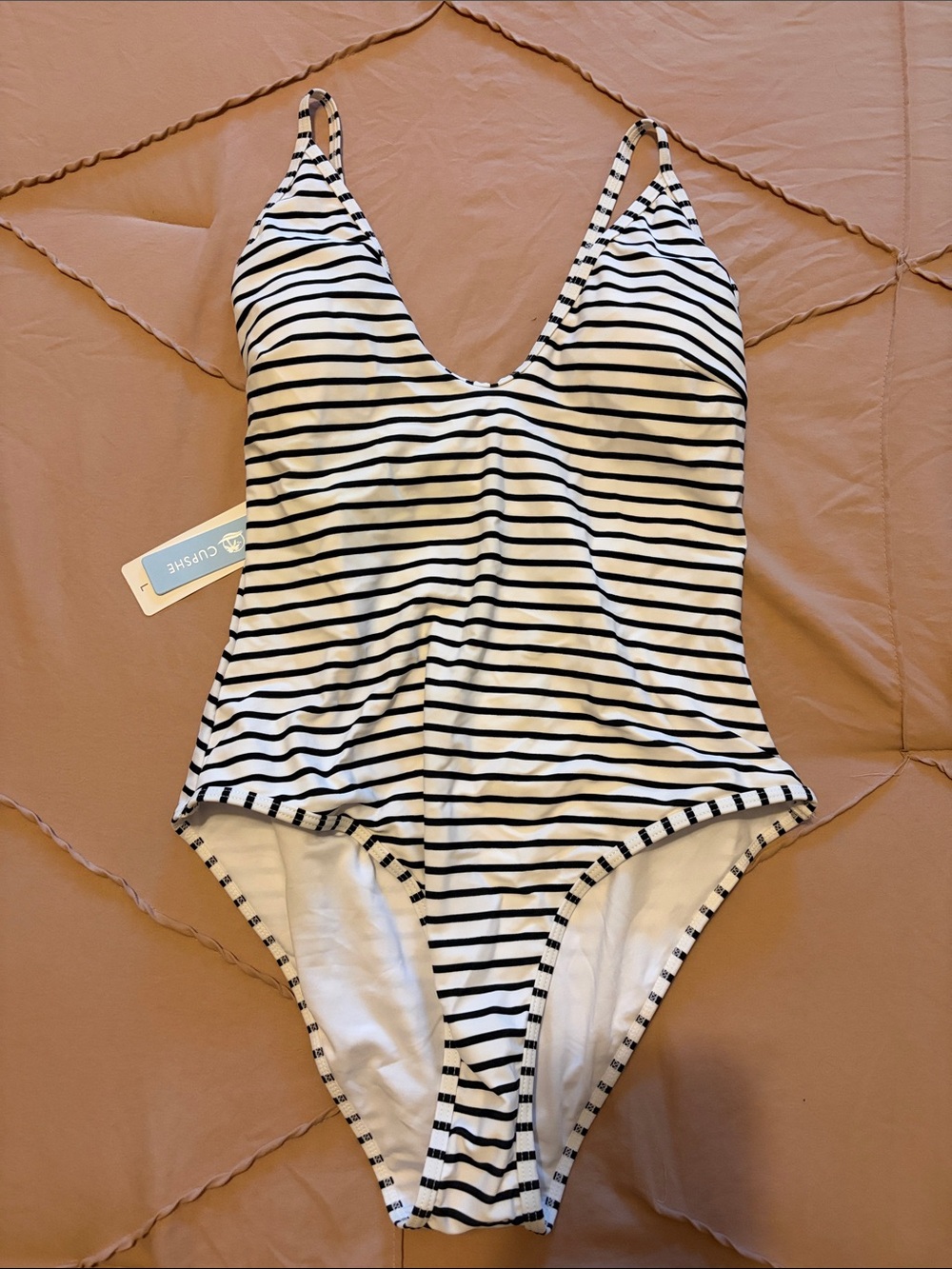 Cupshe Black & White Striped Girls One-Piece Swimsuit